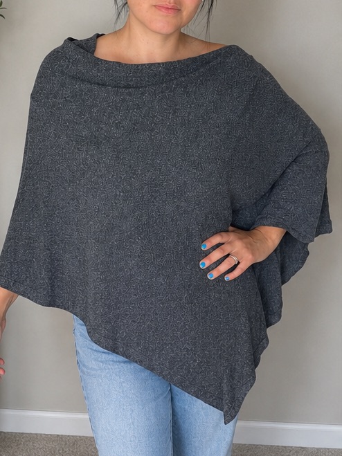 Cozy Asymmetric Charcoal Gray Women's Poncho Sweater